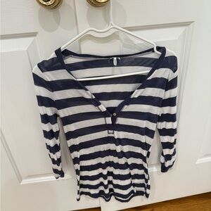 Splendid Navy and White Striped Button Down Shirt